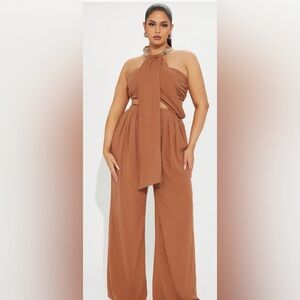 Fashion Nova Tan Wide Leg 2 Piece Set